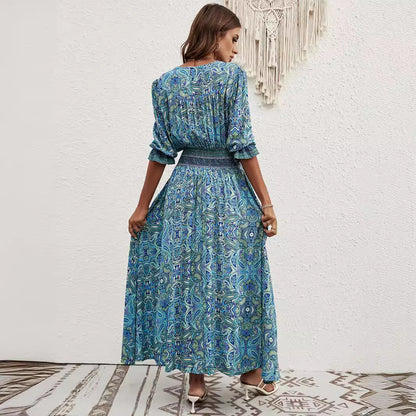 Robe maxi femme avec ceinture amovible à la taille et motif artistique Chic und Stil