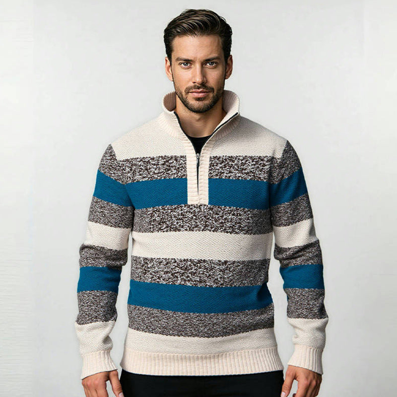 Pull en tricot pour hommes avec col haut et fermeture éclair innovante Chic und Stil