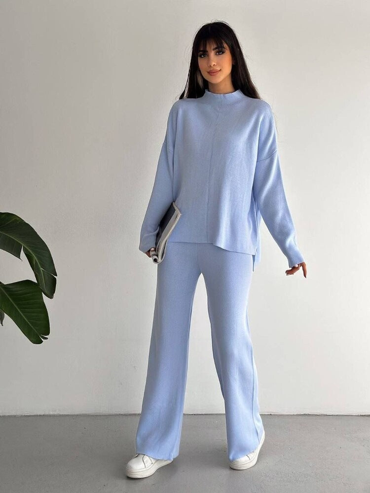 Women Elegant and Casual Lounge Set with a Loose Top and Flared Pants Chic and Style