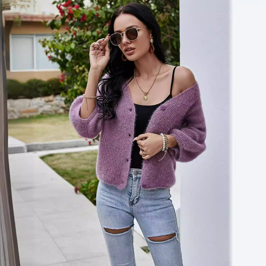 Dames cardigan en tricot à manches courtes tendance avec détails de boutons Chic und Stil