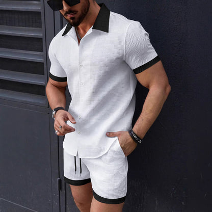 Chemise à manches courtes structurée pour hommes avec boutons et ensemble de shorts de loisirs Chic und Stil