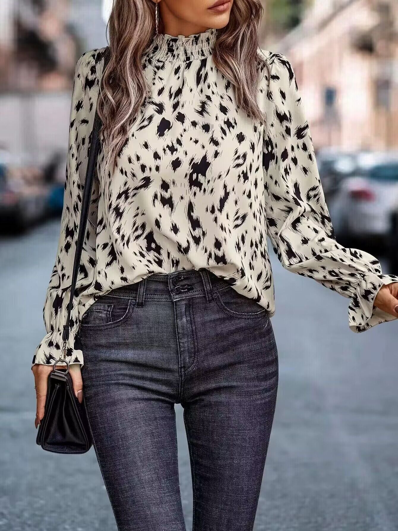 Dames Élégante Blouse à Manches Longues Imprimée Chic und Stil