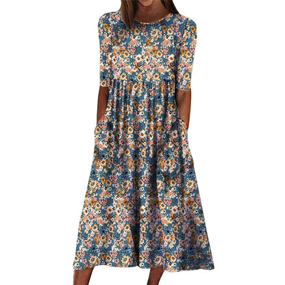 Robe midi florale fluide pour femmes chic et stylée