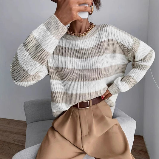 Pull en tricot décontracté pour dames avec un motif de gaufre moderne Chic und Stil