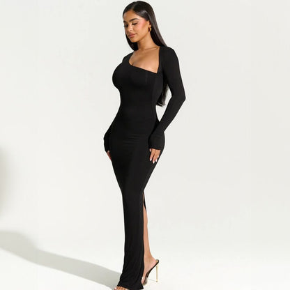 Robe maxi enveloppante élégante pour femmes avec décolleté asymétrique Chic und Stil