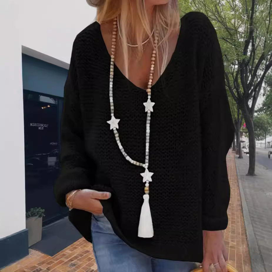 Femme pull en tricot avec décolleté en V et coupe décontractée Chic und Stil