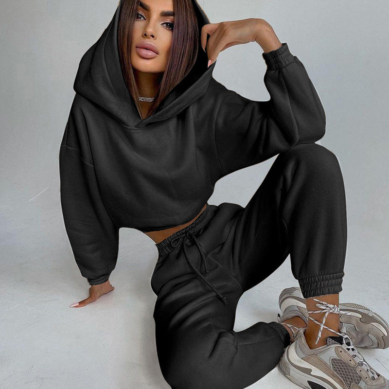 Dames décontracté ensemble de sweat en fleece avec taille haute et cordon Chic und Stil