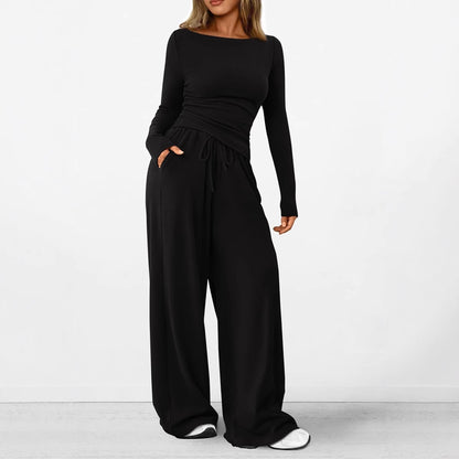 Dames élégant et confortable ensemble de lounge avec manches longues et taille élastique Chic und Stil