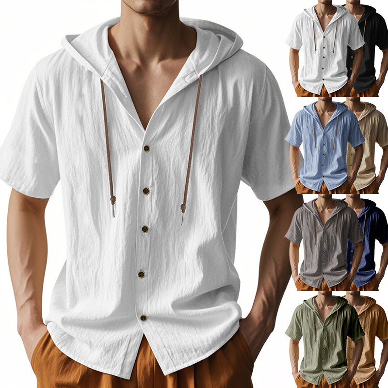 Chemise décontractée à manches courtes pour hommes avec capuche et patte de boutonnage Chic und Stil