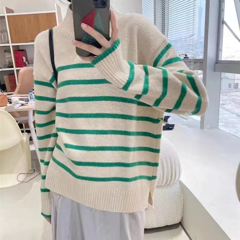 Dames pull-over en tricot décontracté avec design rayé Chic und Stil