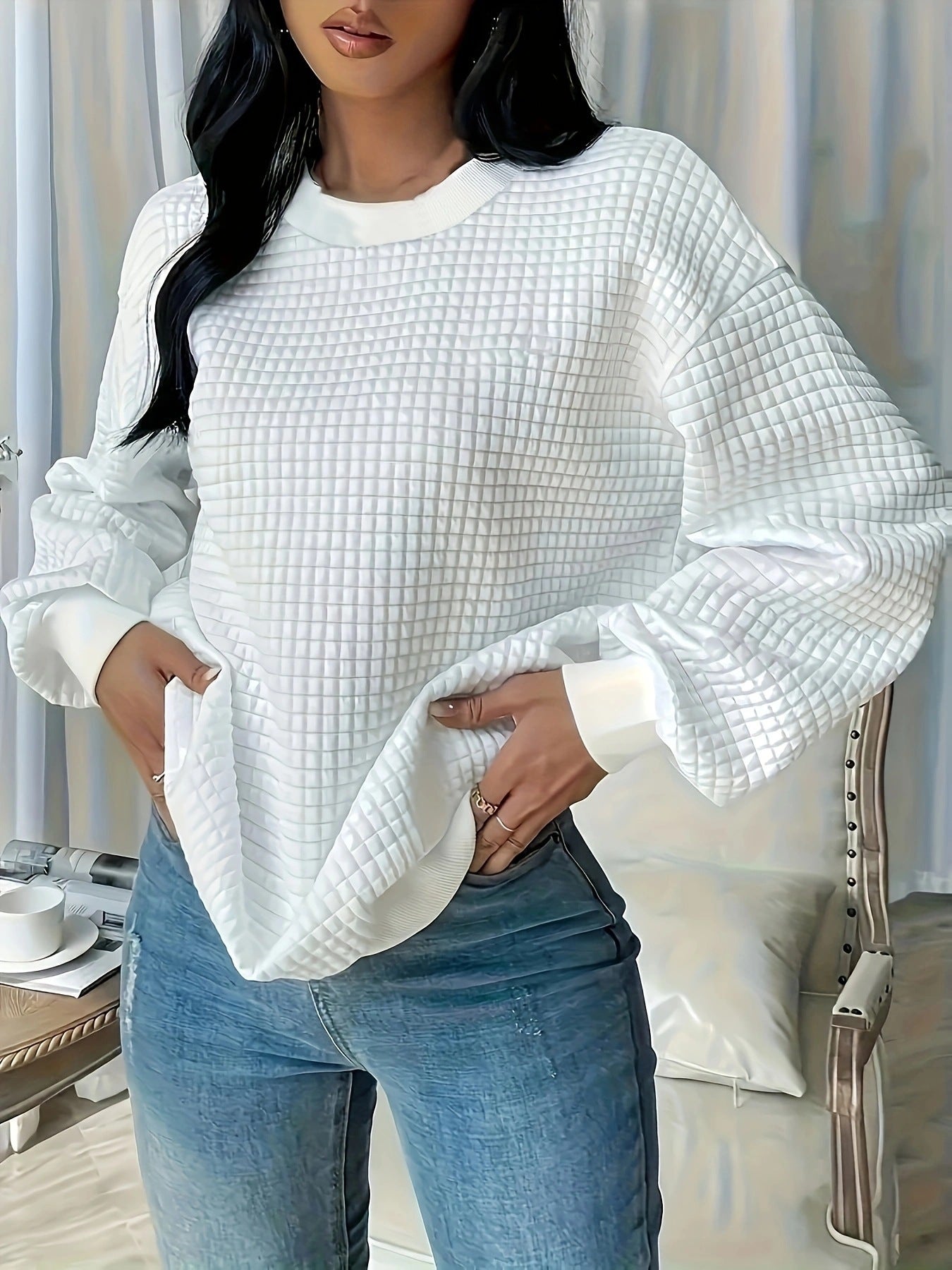 Pull femme avec design en gaufre texturé et coupe décontractée Chic und Stil