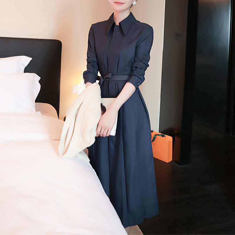 Robe chemise midi élégante pour femme avec taille ceinturée Chic und Stil
