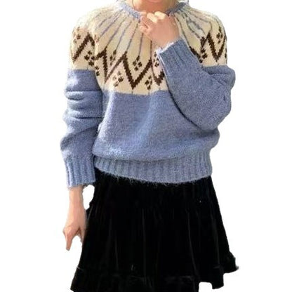 Dames Pull en maille confortable avec imprimé géométrique et col rond Chic und Stil