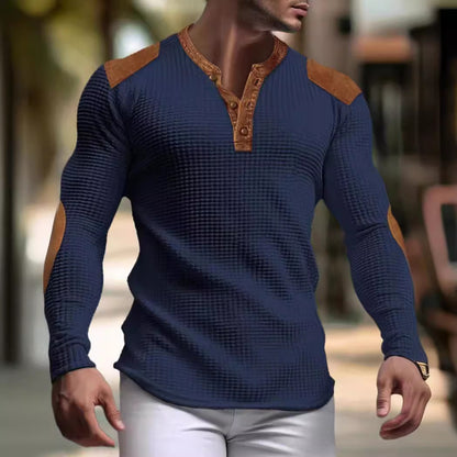Chemise Henley à manches longues pour hommes avec tissu texturé et détails contrastants Chic und Stil