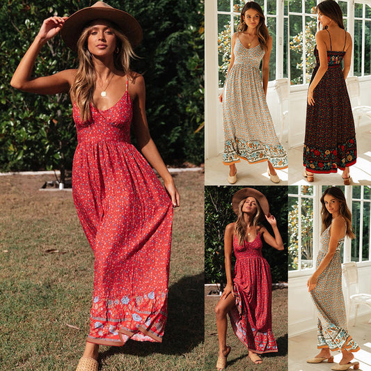 Robe maxi femme avec des motifs floraux et des bretelles spaghetti réglables Chic und Stil