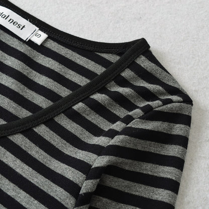 Chemise à manches longues pour femmes avec motif rayé à la mode et détails de boutons Chic und Stil