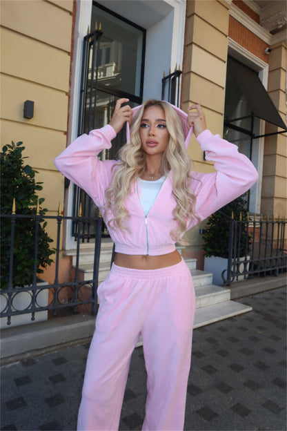 Dames ensemble luxueux cropped en polaire avec cordon Chic und Stil