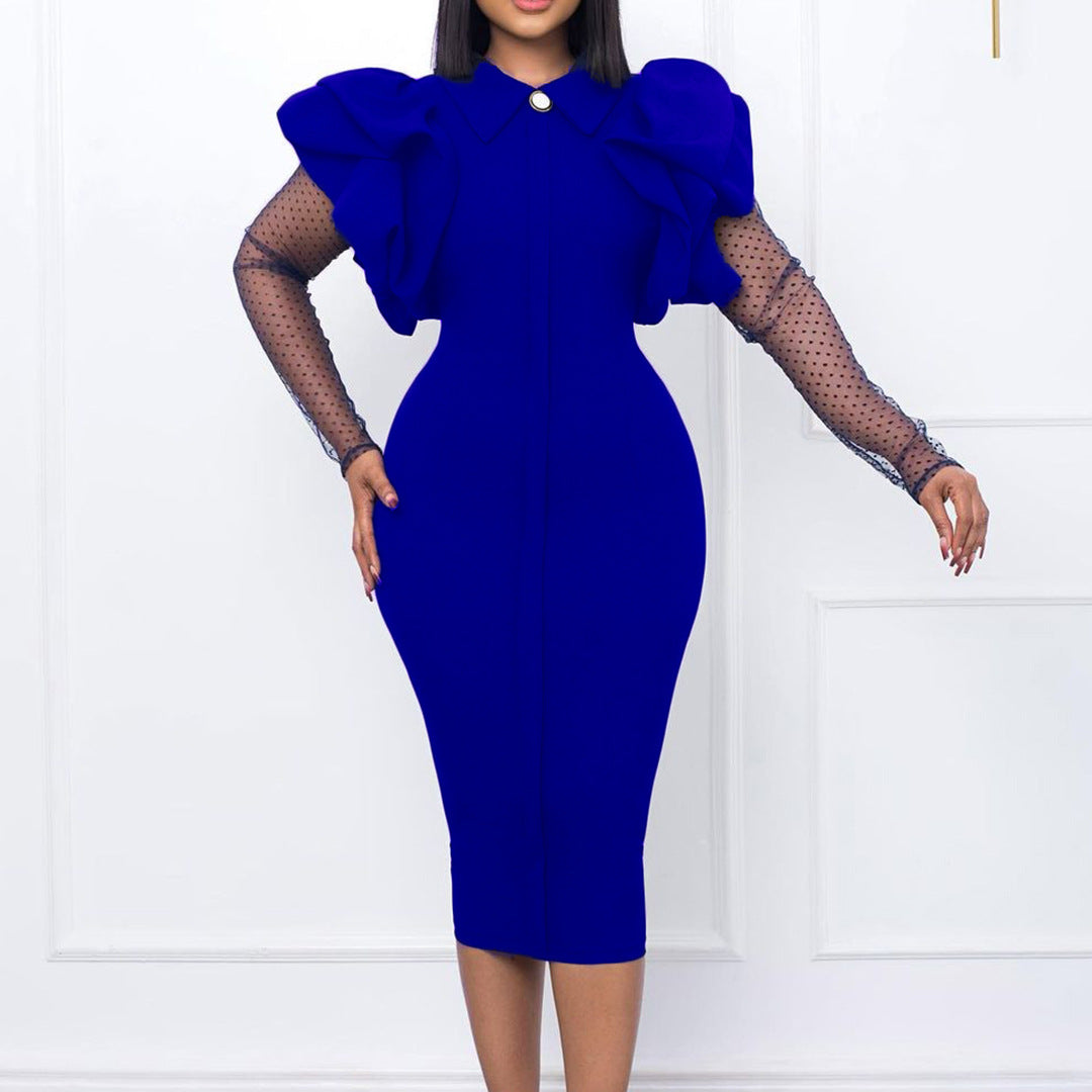 Robe fourreau pour dames avec des manches bouffantes et des inserts à pois Chic und Stil