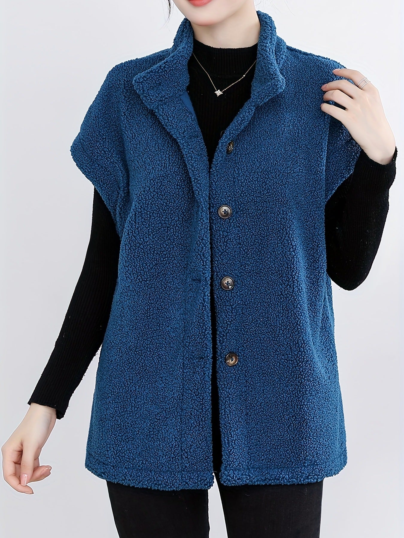 Dames Gilet Douillet avec Boutons et Col Montant Chic und Stil