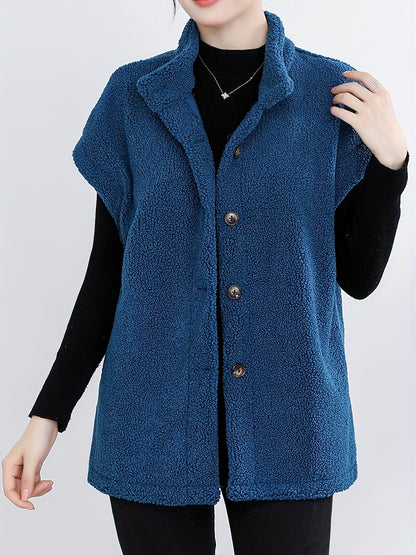 Dames Gilet Douillet avec Boutons et Col Montant Chic und Stil