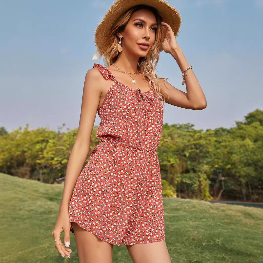 Dames combinaison d'été tendance avec des motifs floraux et des détails à nouer Chic und Stil