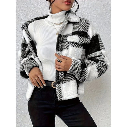 Fleece jacket for women with check pattern Chic und Stil