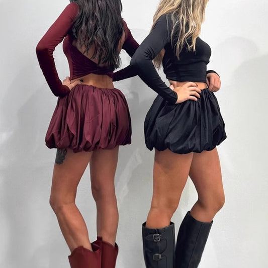 Robe courte à volants pour femmes avec manches longues et taille élastique Chic und Stil