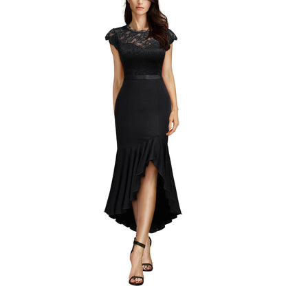 Dames Élégant Robe en Dentelle Ajusté et Évasé Chic und Stil