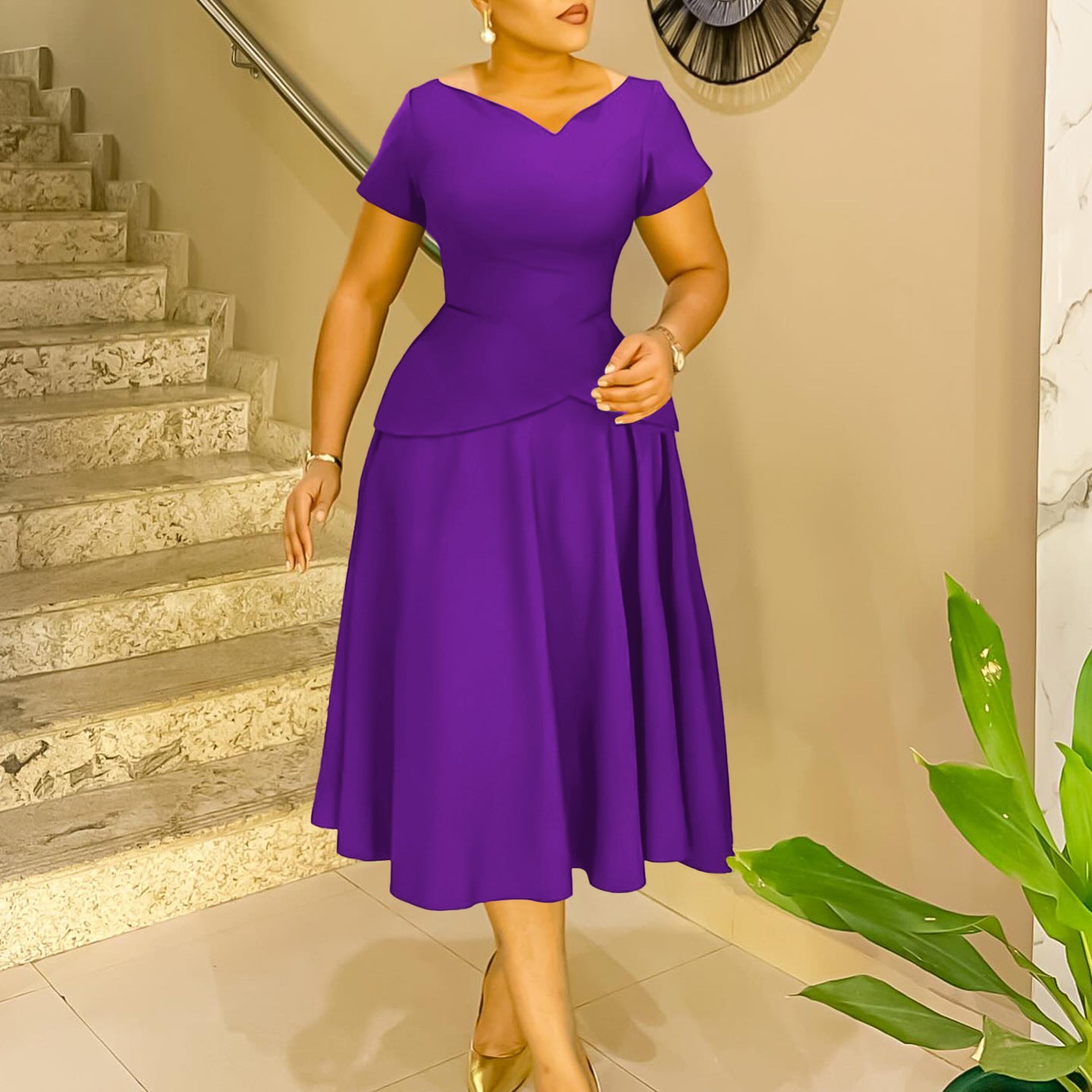 Dames Élégante Robe Maxi avec haut cintré et jupe fluide Chic und Stil