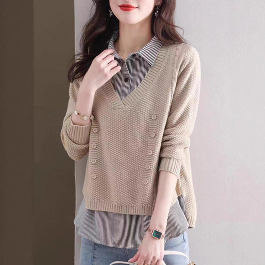 Pull en tricot à col en V pour femmes avec détails en boutons Chic und Stil