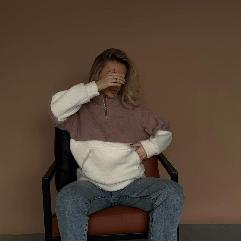 Fleece pullover for women with high collar and zipper Chic und Stil