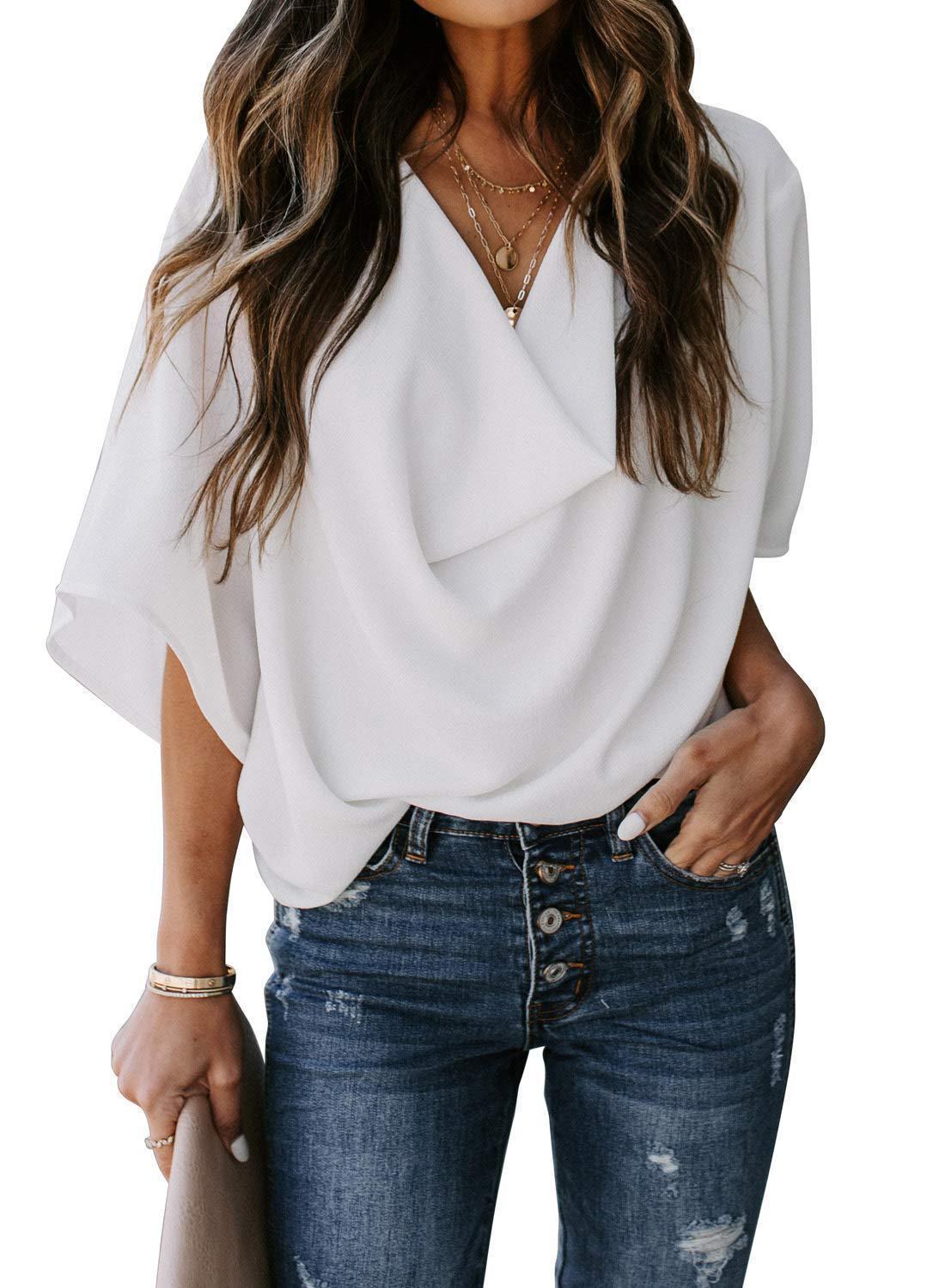 Chemisier élégant pour femmes avec décolleté en V drapé et manches amples Chic und Stil