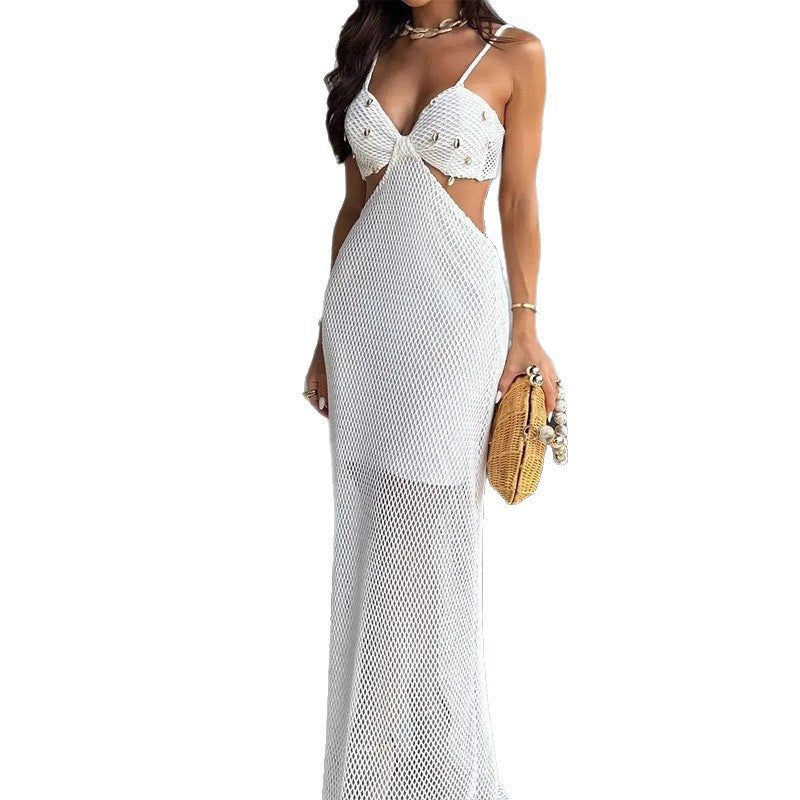 Robe longue en filet pour femmes avec fente latérale et bretelles raffinées Chic und Stil