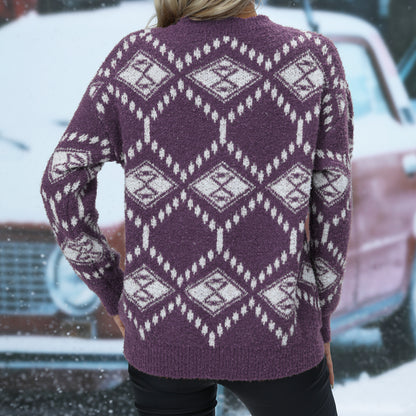 Pull en tricot pour femmes avec décolleté en V et motif géométrique Chic und Stil
