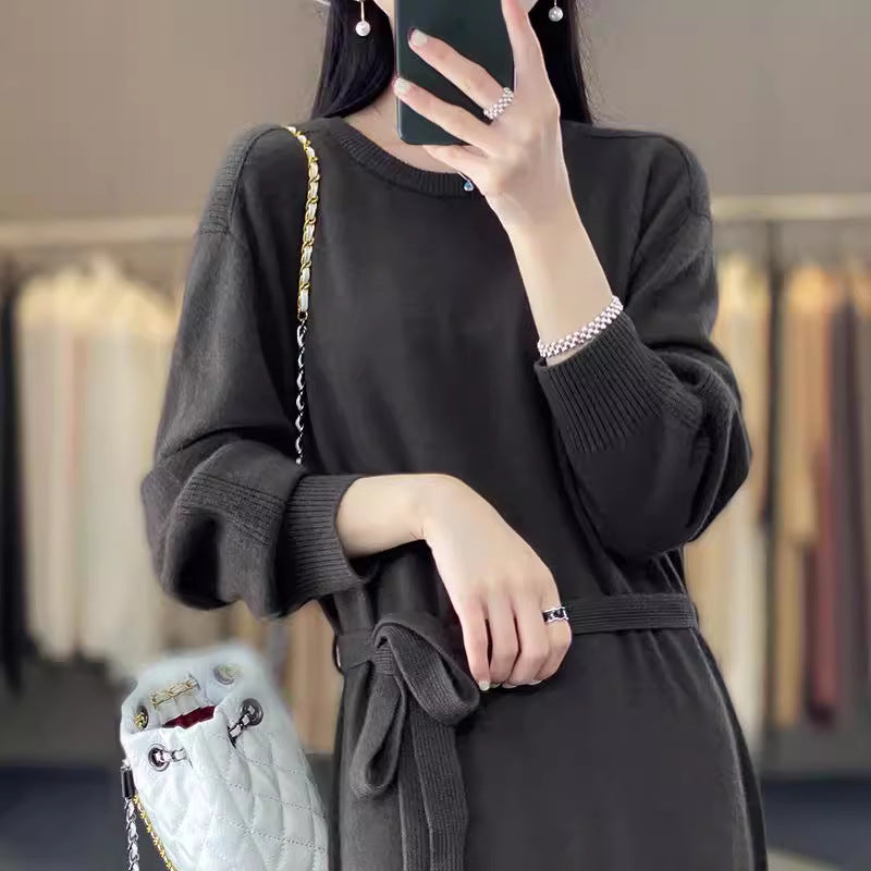 Robe en tricot pour femme avec détail à nouer et matériau doux Chic und Stil
