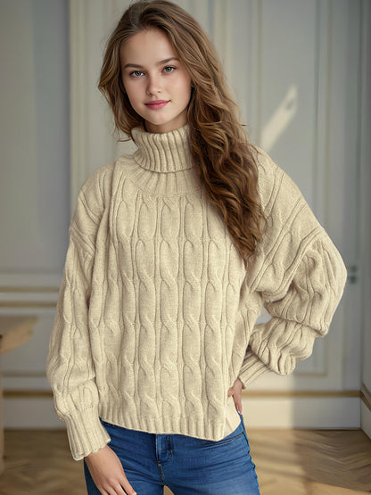 Pull femme en tricot avec col haut et aspect torsadé structuré Chic und Stil