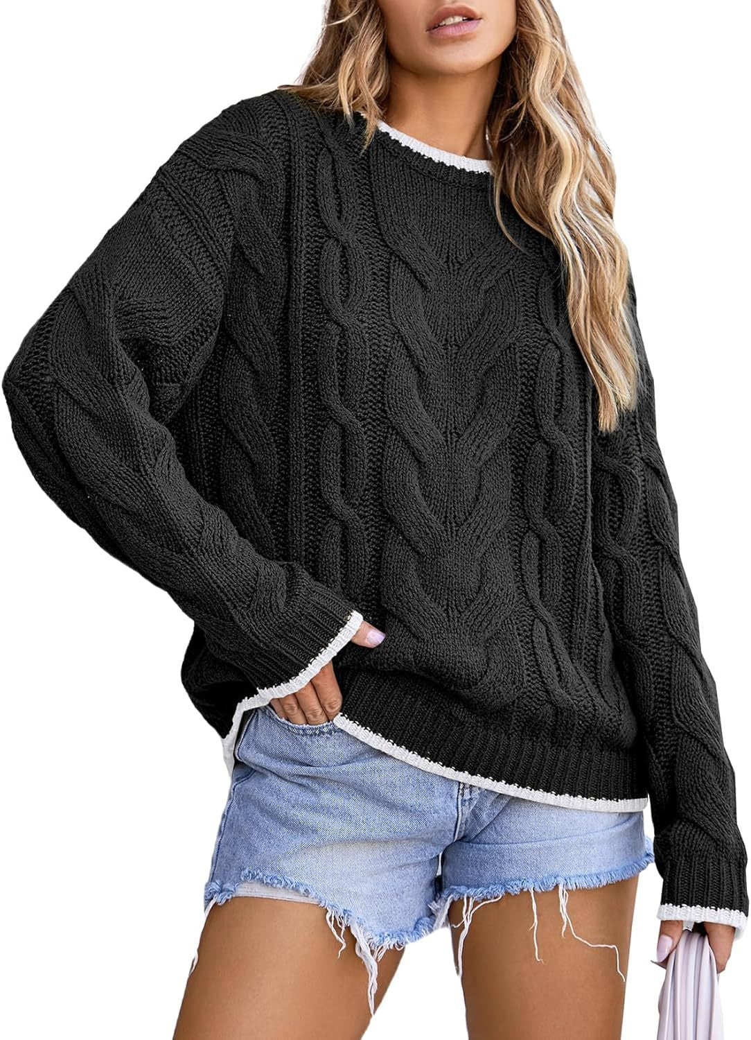 Pull en tricot pour femmes avec un motif de tresse épais Chic und Stil