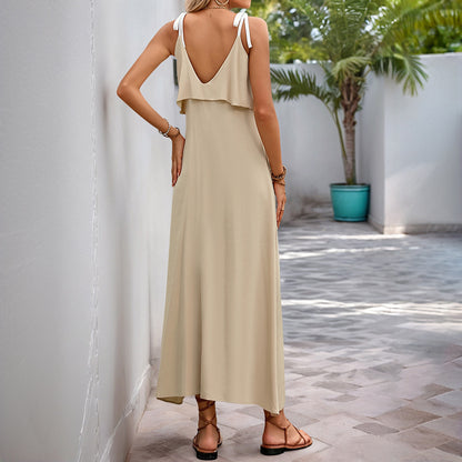 Robe maxi décontractée pour femmes avec ourlet volant et bretelles réglables Chic und Stil
