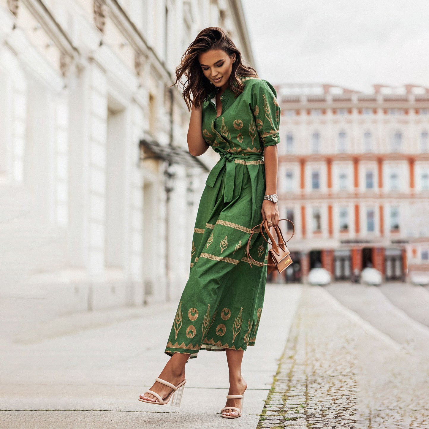 Femme Élégante Robe Chemise Imprimée Chic und Stil