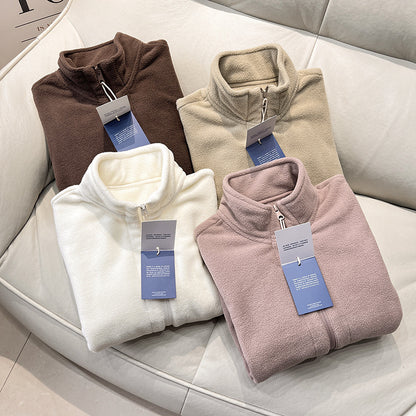 Veste en polaire pour femmes avec col haut et poches zippées sur les côtés Chic & Stil