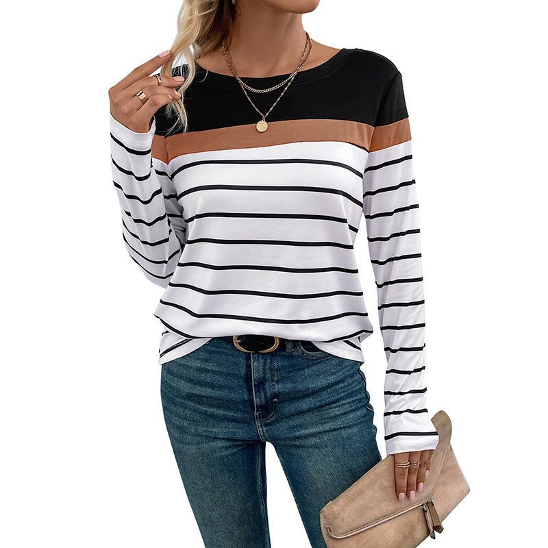 Chemise à manches longues rayée pour femmes avec une coupe moderne et un élégant col rond Chic und Stil