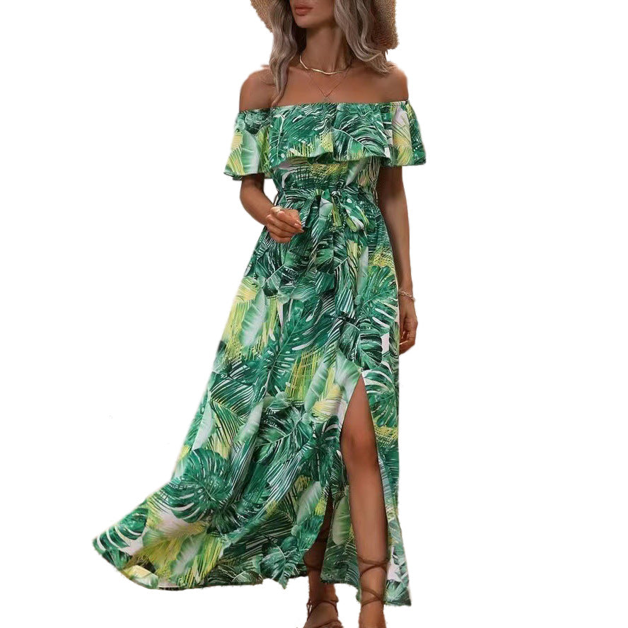 Robe maxi tropicale à épaules dénudées pour femmes Chic und Stil