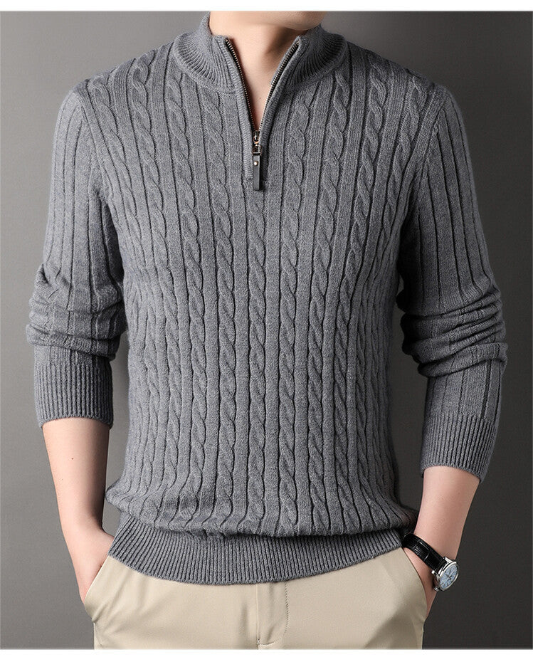 Pull homme avec zip et motif en relief en torsades Chic und Stil