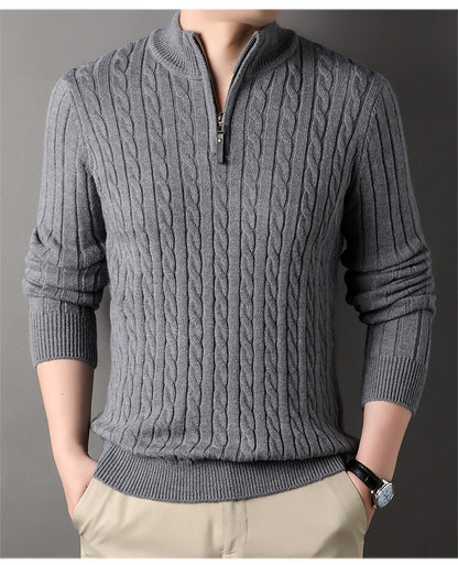 Pull homme avec zip et motif en relief en torsades Chic und Stil