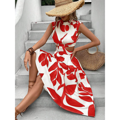 Robe maxi femme avec design de feuilles et détails découpés Chic und Stil