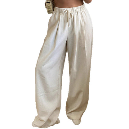 Linen wide-leg pants for women with elastic waistband and practical pockets Chic and Style