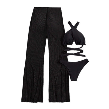 Women's bikini set with elegant bandeau top and airy palazzo pants Chic and Style