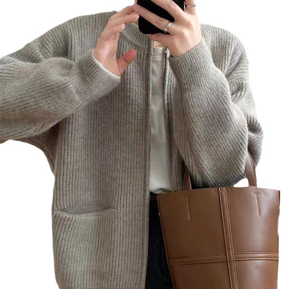 Dames cardigan décontracté zippé avec grandes poches Chic und Stil