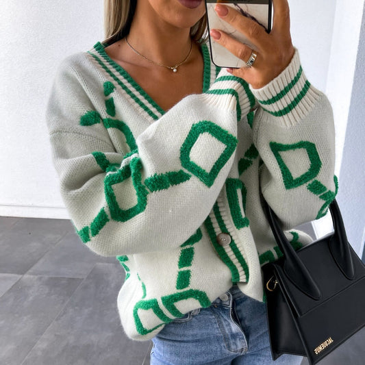 Dame cardigan avec motif graphique et décolleté en V Chic und Stil