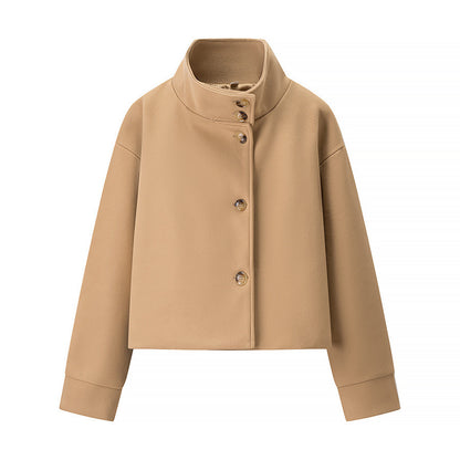 Dames élégante veste courte avec col haut et détails de bouton simples Chic und Stil